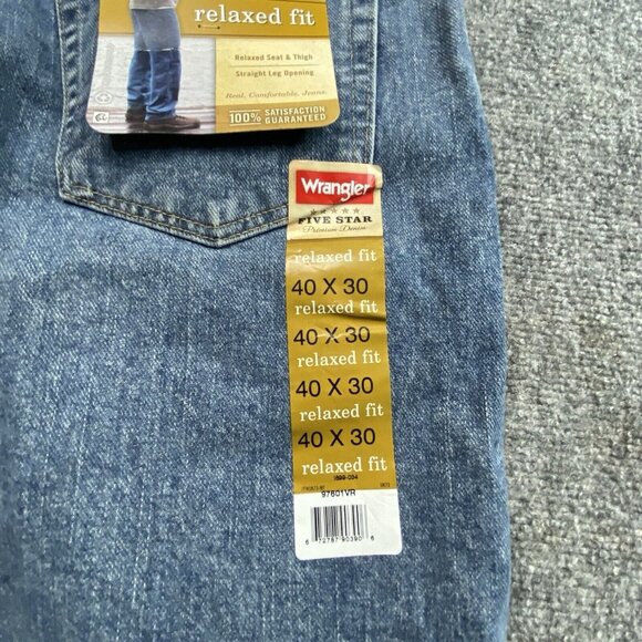 Wrangler Five Star Premium Jeans Mens 40x30 Blue Demin Relaxed Fit Straight Leg - Picture 4 of 10
